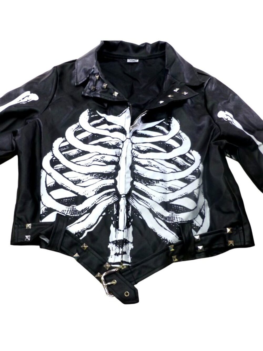 Spirit Halloween Skeleton Faux Leather Jacket With Ribcage & Bone Print -Youth L - Picture 7 of 14
